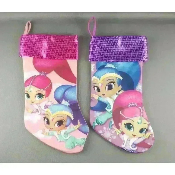 Viacom Other - Nickelodeon Shimmer and Shine 16" Purple & Pink Felt Christmas Stockings (Pair)